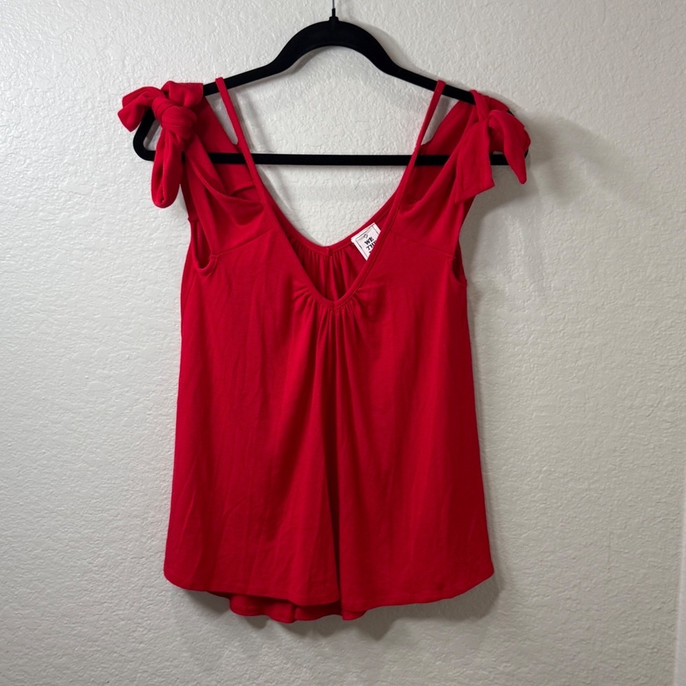 We‎ The Free Red Tie Shoulder Tank Top XS Boho Flowy Sleeveless Romantic Beach